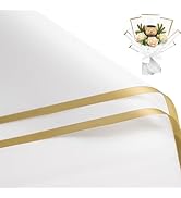 RUSPEPA 20 Sheets Flower Wrapping Paper - Gold Edge Waterproof Floral Bouquet Wrapping Paper - Fl...