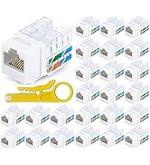 Cat6 RJ45 Keystone Jack 25-Pack Module Connector UL Listed, 90 Degree Insert Coupler, Punch Down ...