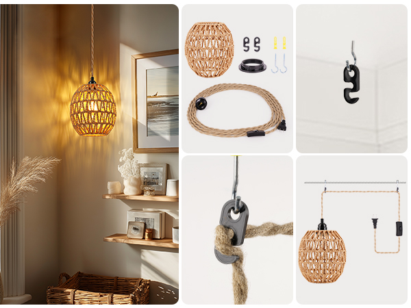 Rattan Pendant Light with Egg Shade