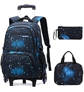 3Pcs Boys Galaxy Rolling Backpack Kids Backpack with Wheels Trolley Bookbag Wheeled School Bag wi...