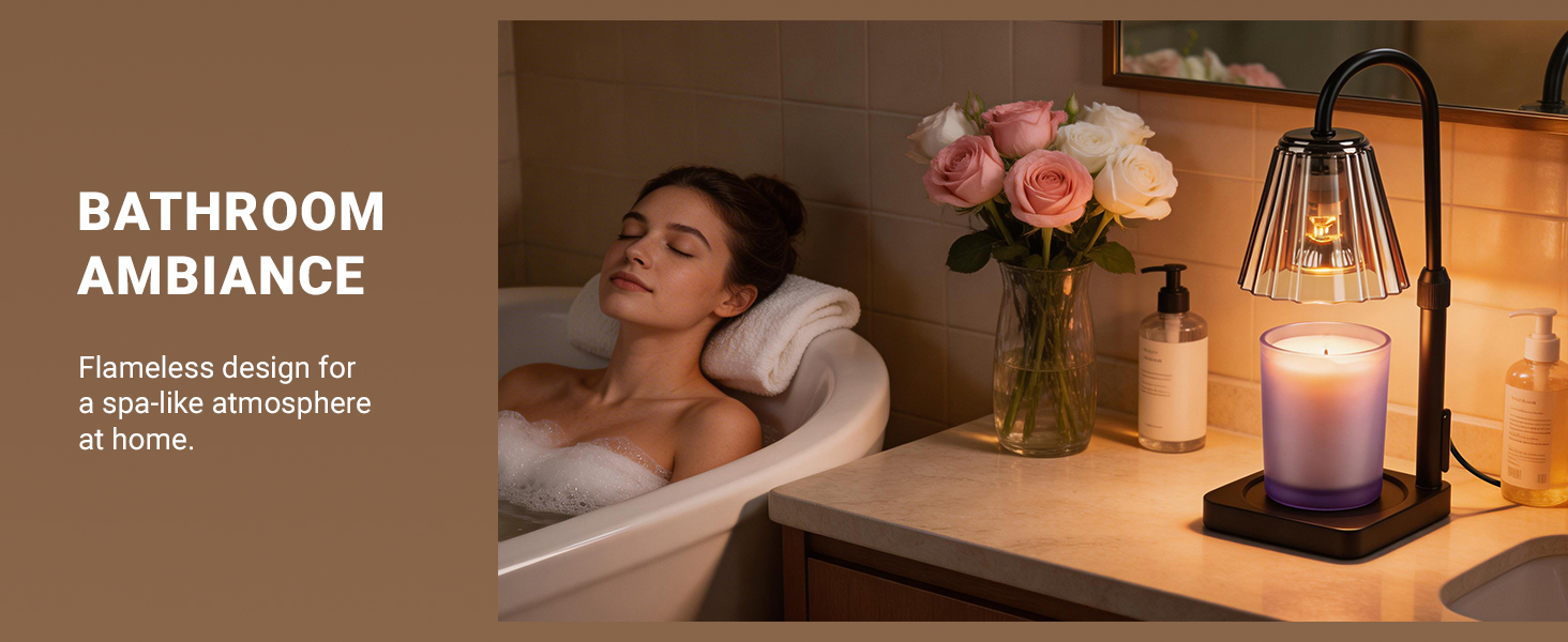 Fubink black candle warmer lamp with timer & dimmer, bathroom ambiance flameless design for spa