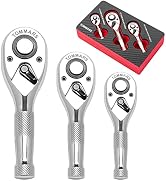 TOMMARS Stubby Ratchet Set, 1/4", 3/8", 1/2" Drive Ratchet Handle Wrench 72-Tooth Quick-Release R...