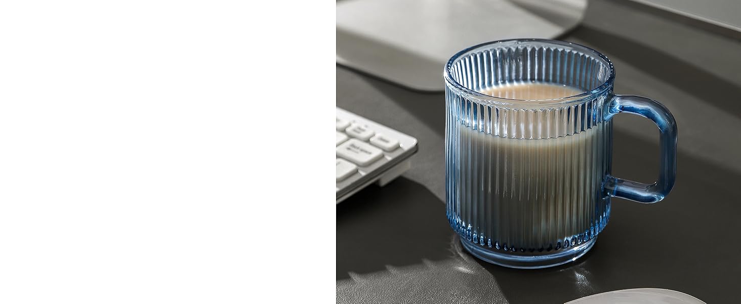 lysenn blue glass coffee mug with lid with handle