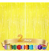 2 Pack Yellow Metallic Tinsel Foil Fringe Curtains, Door Streamers Photo Booth Backdrop for Birth...