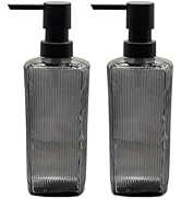 Gray Glass Soap Dispenser Set with Black Pump, 12oz Refillable Liquid Hand Dispenser, Lotion Dish...
