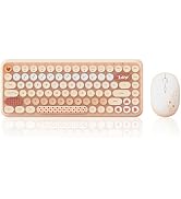 308i Orange Wireless 2.4G Keyboard and Mouse Set, Gradient Cute Round Keycaps for Retro Typewrite...