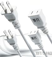 10ft White Extension Cord 125V 10A 1250W Slim Design, 2-Prong Polarized Plug