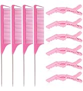 10Pcs Rat Tail Combs Set 4Pcs Hair Parting Comb and 6Pcs Alligator Styling Sectioning Clips Carbo...