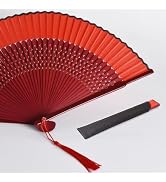HONSHEN 8.27" Top Green Bamboo Silk Folding Fan, Traditional Chinese/Japanese Handheld Fan for Da...