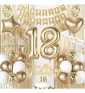 HILAVO 18th Birthday Decorations for Girls, Champagne Gold Happy 18th Birthday Decorations with 1...
