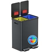 iTouchless 16 Gallon / 60L Dual Kitchen Trash Can & Recycle Bin, 2x8 Gal Removable Buckets