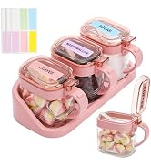 Mezchi 3 PCS Glass Coffee Sugar Container Set, 10oz Pink Spice Jars with Labels, Scoops and Tray,...