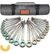 GRENPRO Ratcheting Wrench Set, Combination Wrench Set Metric And Standard & SAE With Color Ring, ...