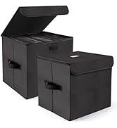alavisxf xx 12-inch Vinyl Record Storage Box, Nylon Foldable and Stackable Set of 2 Vinyl LP Stor...