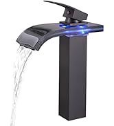 Joitsvia LED Bathroom Sink Faucet, Matte Black Waterfall Bathroom Faucet, Tall Bathroom Vessel Si...