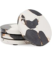 Thirstystone 4 Pack Black & Gold Round Resin Coasters 4" Round Heat Tolerant Protects Surfaces Ea...