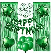 WEIKA 29 Pcs Green Birthday Party Decorations - Green Happy Birthday Balloons Banner, Heart & Sta...