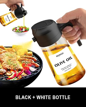 2 in 1 Glass Oil Sprayer & Dispenser, 470ml Glass Olive Oil Sprayer,Cooking Oil Sprayer