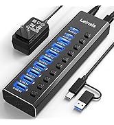 Powered USB Hub 3.2, LEINSIS 10-Port USB 3.2/USB C Hub (10Gbps USB-A 3.2 +2 USB-C 3.2 +7 USB 3.0 ...