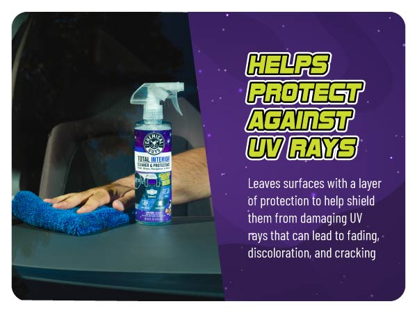 Total Interior Galactic Scent used on car seats, dashboards, and consoles for spotless detailing