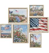 JarThenaAMCS Patriotic Canvas Wall Art Prints Vintage Coastal Summer Wall Decor Wildflower Americ...