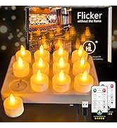 HL Rechargeable Tea Lights with Remote & Charging Base,12pcs 50+Hours Rechargeable Battery Operat...