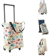 Portable Shopping Cart Bag with Wheels, Lightweight Compact Folding Grocery Tote Trolley, Reusabl...