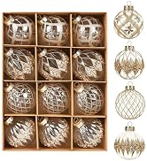 12 PCS Champagne Christmas Ornaments, 80mm/3.15 Inches Clear Christmas Decorations Large Shatterp...