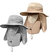 ZEXIAN 2 Pieces Men's Wide Brim Fishing Hat Outdoor UPF 50+ Sun Protection Removable Face and Nec...