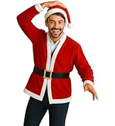 Sunnywood Party Santa Costume Jacket, Unisex Christmas Jacket Hat & Belt Set, Adult Holiday Outfi...
