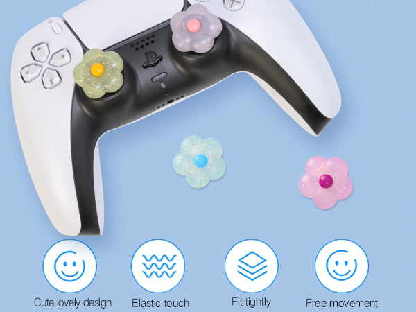 Cute PS5 PS4 Xbox One Switch Pro Controller Steam Deck Thumb Grips Caps Glitter Flower