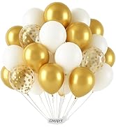 EMART 60pcs White and Gold Balloons 12 Inch with Metallic Gold Confetti Balloons and Ribbon, Late...