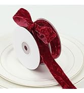 HUIHUANG Red Velvet Ribbon 1 inch x 10 Yards Luxury Crushed Velvet Ribbon for Christmas Tree Orna...
