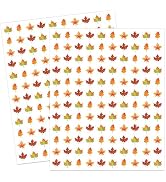 JarThenaAMCS 2400Pcs Fall Mini Sticker Brown Orange Maple Leaves Paper Decals 4 Styles Self-Adhes...