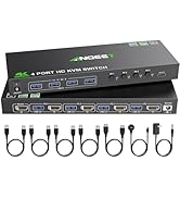 4 Port HDMI KVM Switch 4K@60Hz, Simulation EDID, ANGEET USB3.0 KVM Switches for 4 Computers Share...