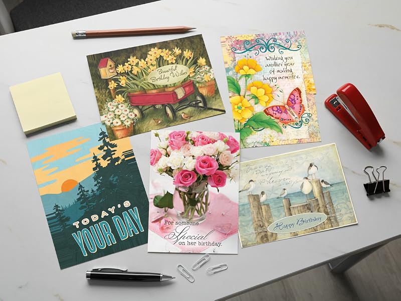 Varying Birthday Cards on an office Desk