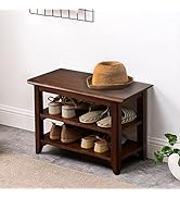 ZMYCZ 3-Tier Storage Bench 23.6" Sturdy Shoe Storage Rack with Seat Rubberwood Shoe Storage Organ...