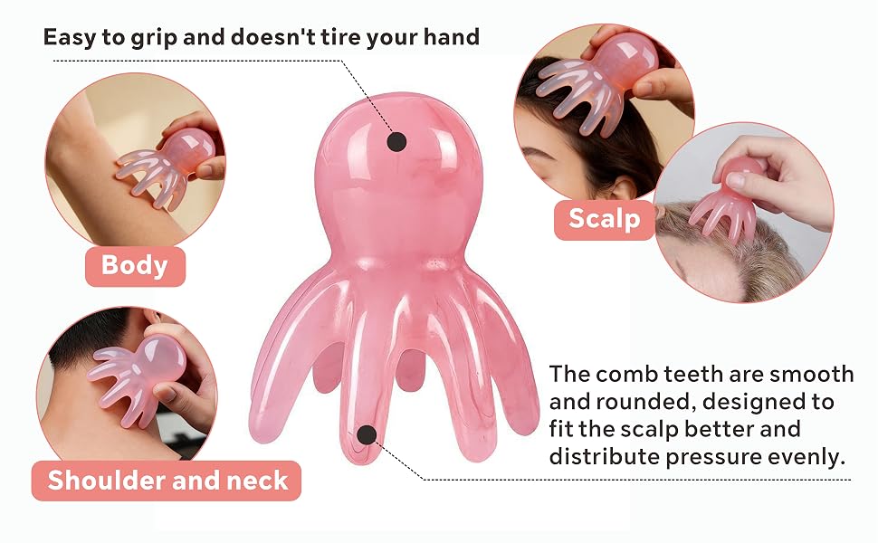 includes a Scalp Comb, Gua Sha Tool, Octopus Massager, and Five-Claw Tool