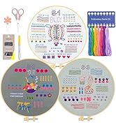 Krijuess 3 Sets Embroidery kit for Beginners Adults, Hand Embroidery Kit to Learn 33 Different St...