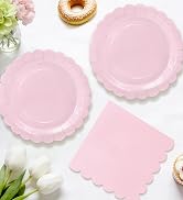 Light Pink Paper Plates and Napkins Party Supplies Pink Scalloped plates luncheon napkins disposable