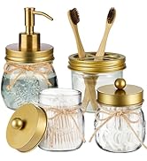 Amolliar Mason Jar Bathroom Accessories Set 4 Pcs -Lotion Soap Dispenser & 2 Qtip Holders & Tooth...