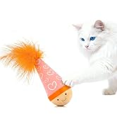 Lulu's world Niuniu Wooden Cat Toy — Catnip-Free Self-Righting Wobble Tumbler with Feather Teaser...