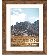 SNXJWA Brown 8x10 Picture Frame with Mat for 6x8 Display, Rustic Desk Wall Photo Frame for Horizo...