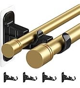 MUAKIOY Double Curtain Rod Brackets No Drill, (4-Pack) Black Adhesive Curtain Rod Holders Nail-Fr...