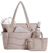 Wandering Nature Puffer Tote Bag with Cup Holder & Laptop Compartment & Trolley Sleeve for Travel...
