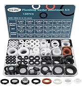 KEZE 24 Sizes Plumbing Washers Assorted Kit 160 PCS Garden Hose Washer Rubber Self Locking Tabs &...