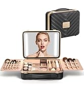 EASYINBEAUTY Makeup Travel Case with LED Lighted Mirror, Lightweight Travel Makeup Organizer Case...