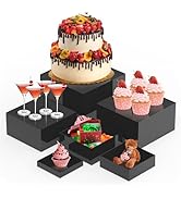 CHONOVO Buffet Risers Set of 6 Food Display Risers for Party, Black Dessert Stands, Acrylic Cube ...