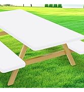 Moosfor Picnic Table Cover with Bench Covers, Elastic Fitted Spandex Tablecloths for 6 Foot Recta...
