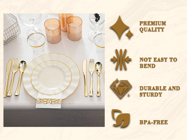 Gold and Ivory Plastic Dinnerware Set